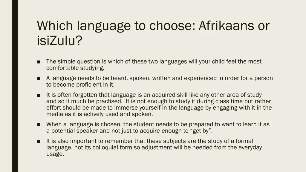 which language to choose afrikaans or isizulu