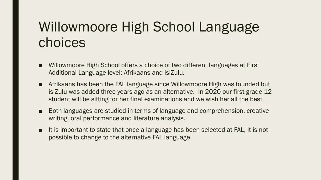 willowmoore high school language choices