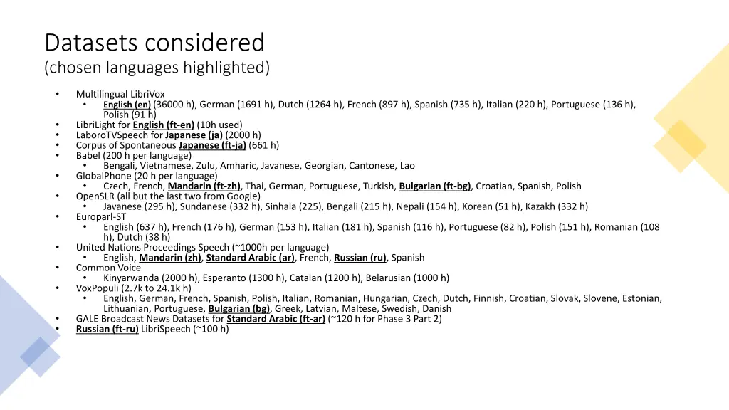 datasets considered chosen languages highlighted