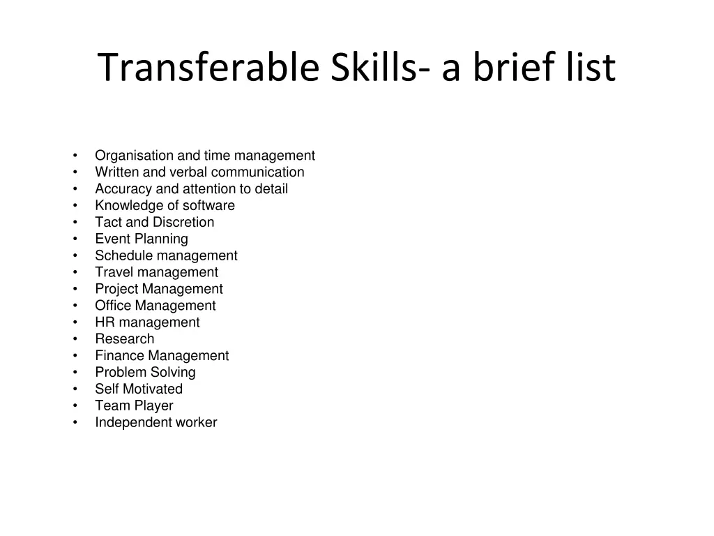 transferable skills a brief list