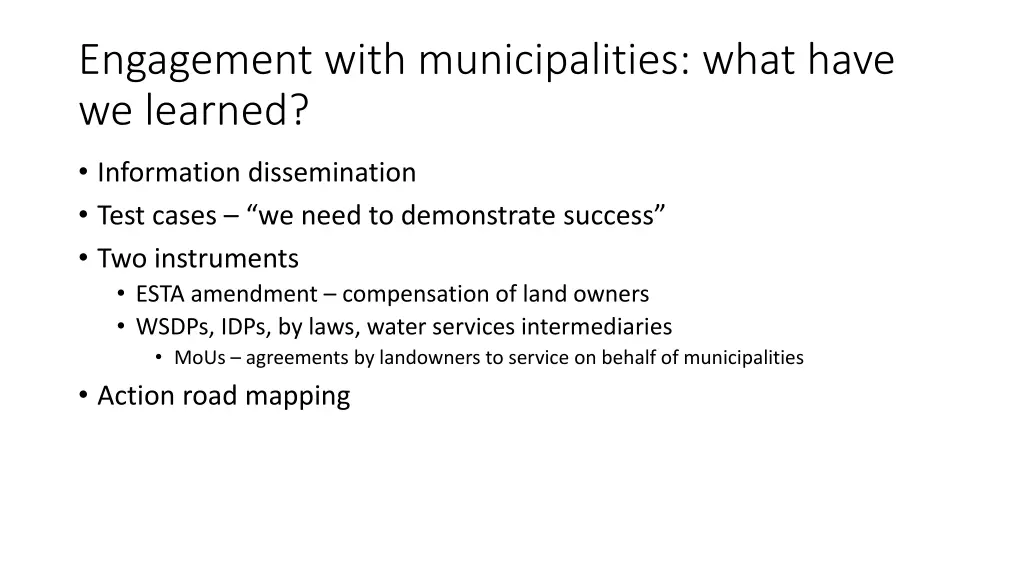 engagement with municipalities what have