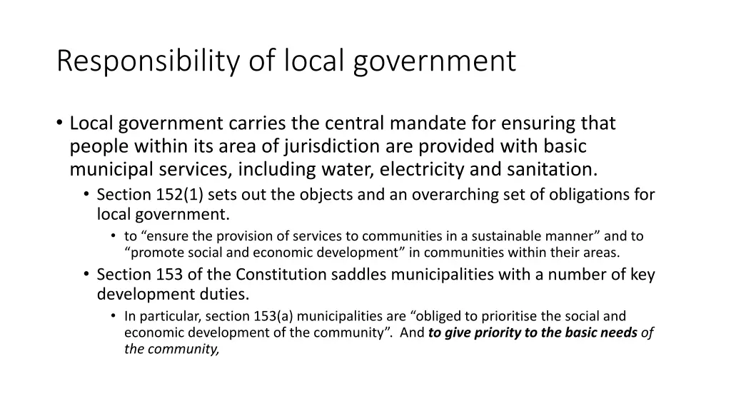 responsibility of local government