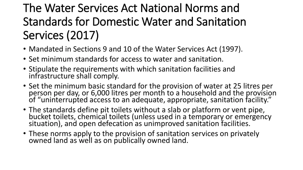 the water services act national norms