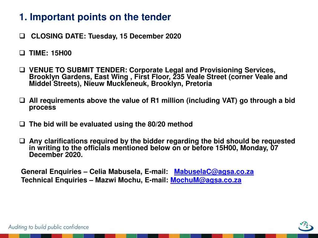 1 important points on the tender