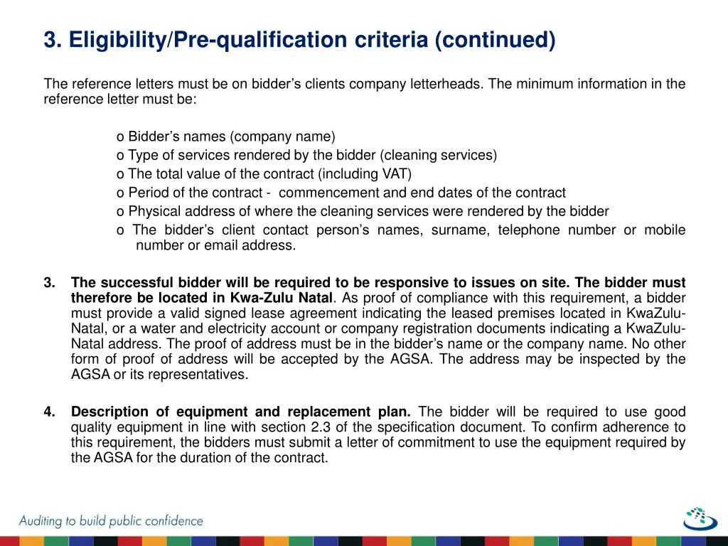 3 eligibility pre qualification criteria continued