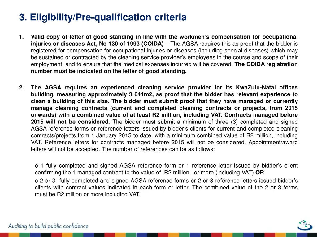 3 eligibility pre qualification criteria