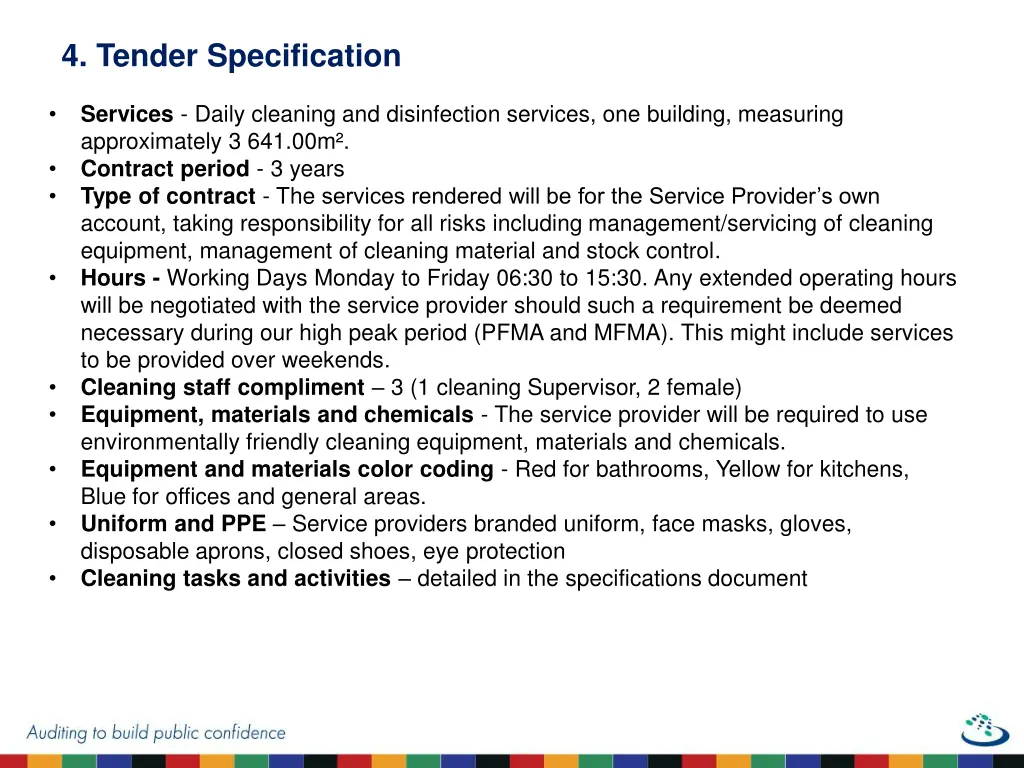 4 tender specification