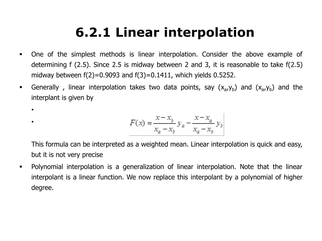 6 2 1 linear interpolation