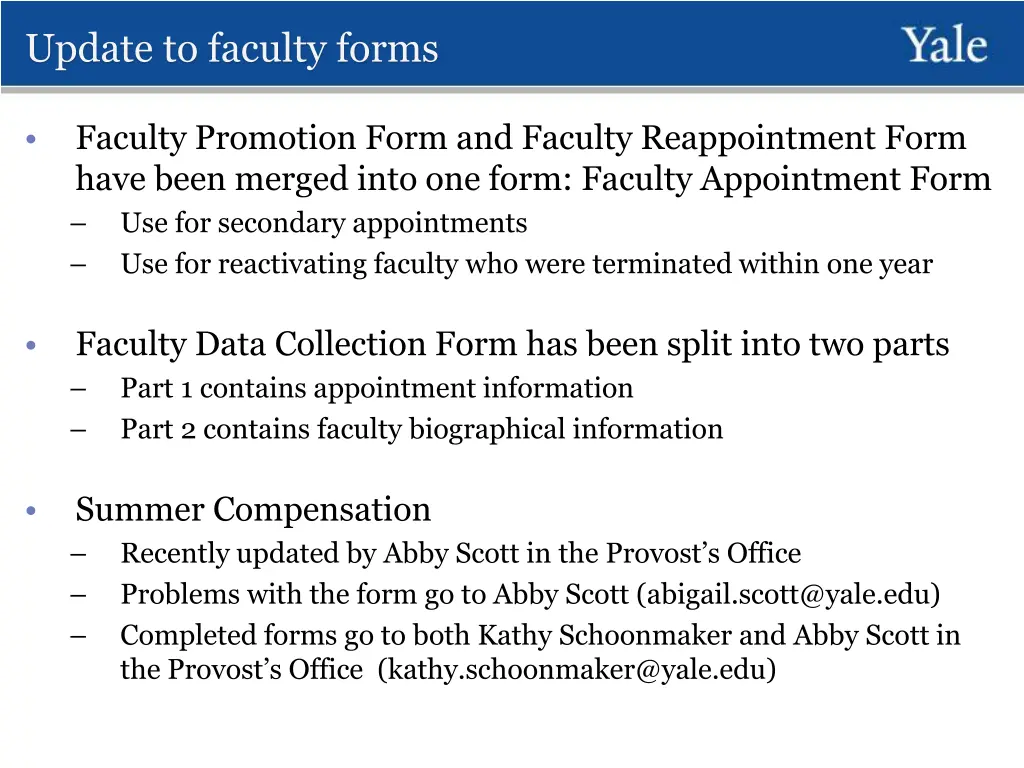 update to faculty forms