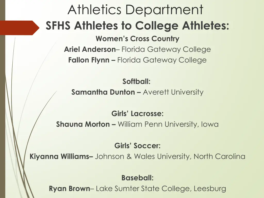 athletics department sfhs athletes to college