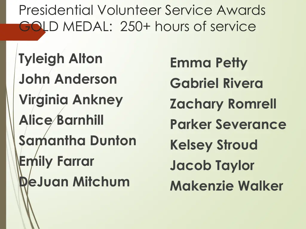 presidential volunteer service awards gold medal