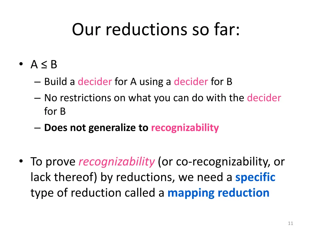 our reductions so far