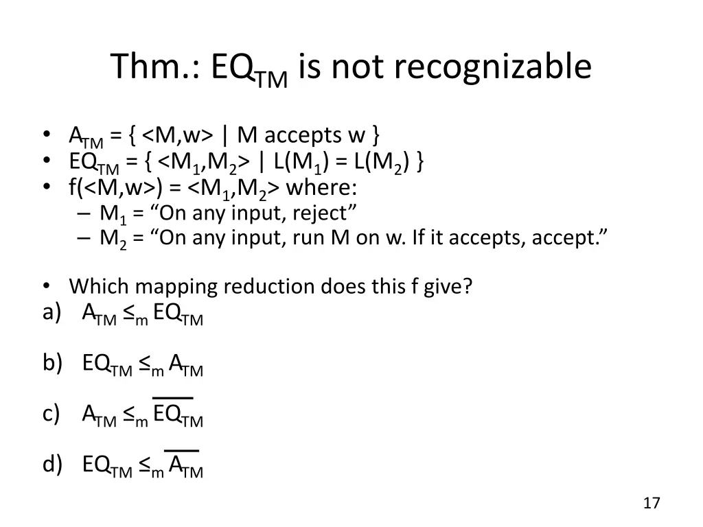 thm eq tm is not recognizable