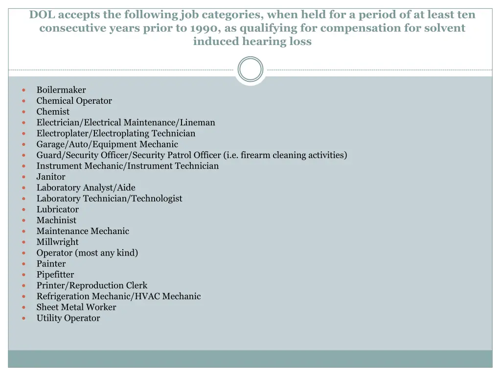 dol accepts the following job categories when