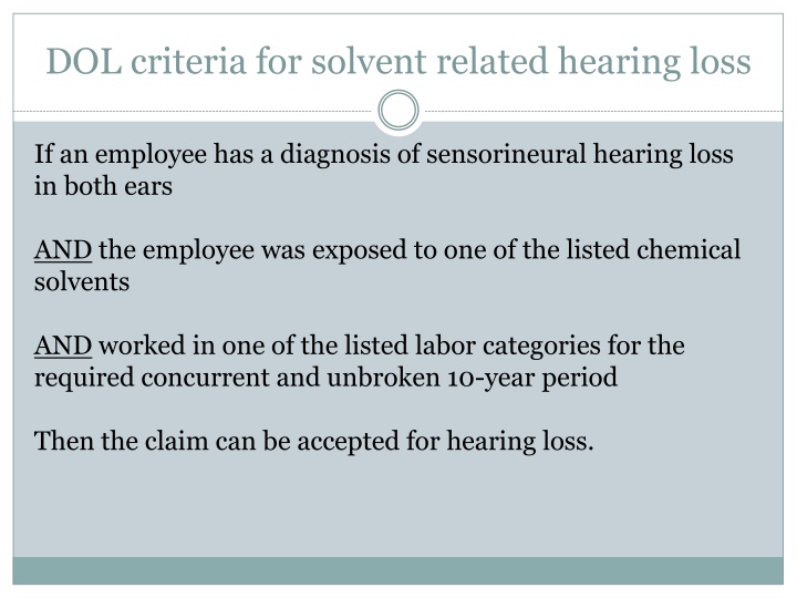 dol criteria for solvent related hearing loss