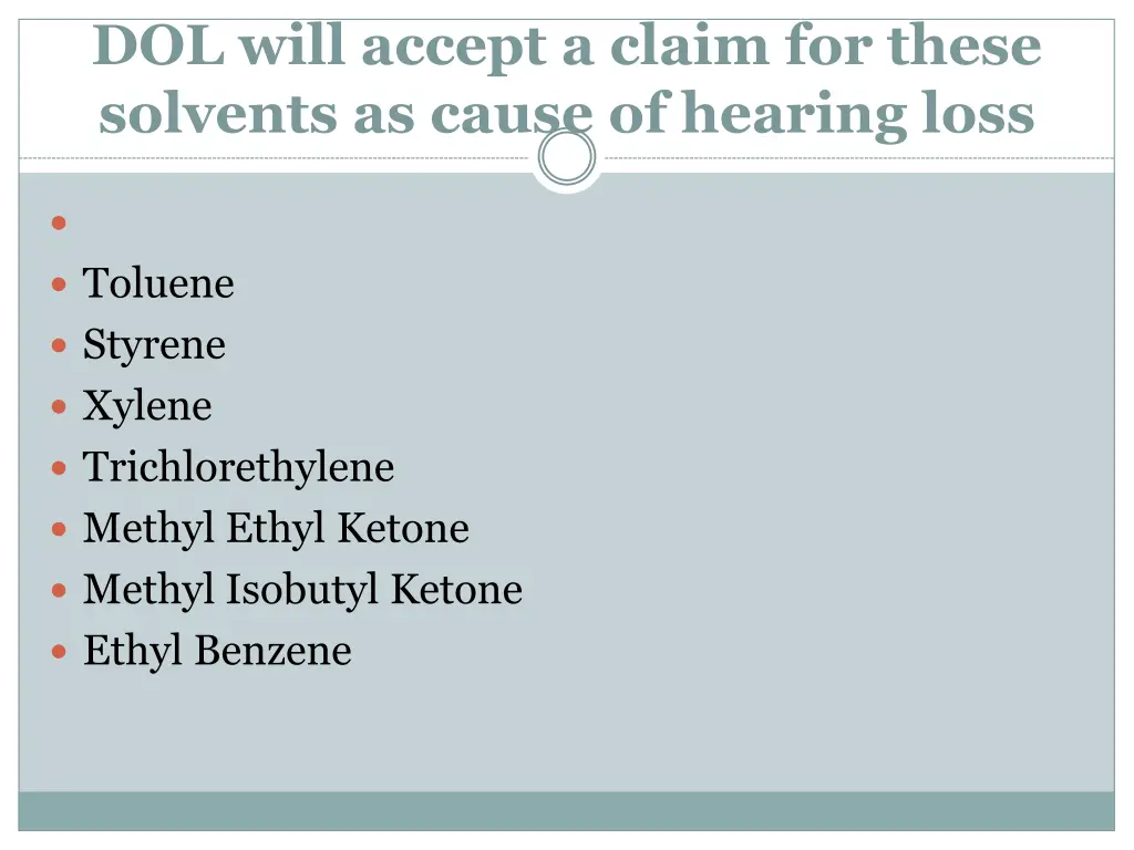 dol will accept a claim for these solvents