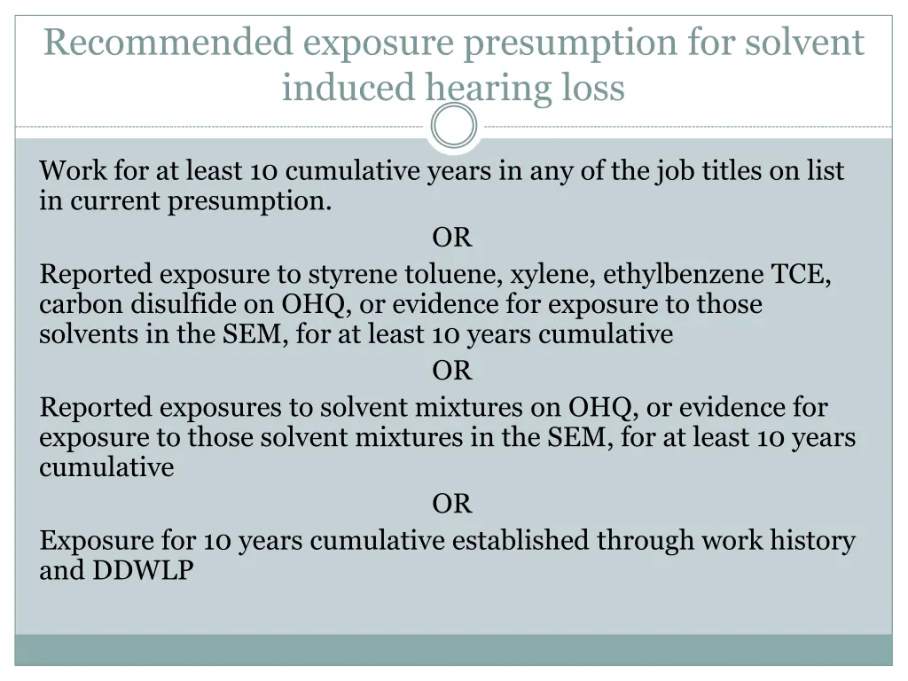 recommended exposure presumption for solvent