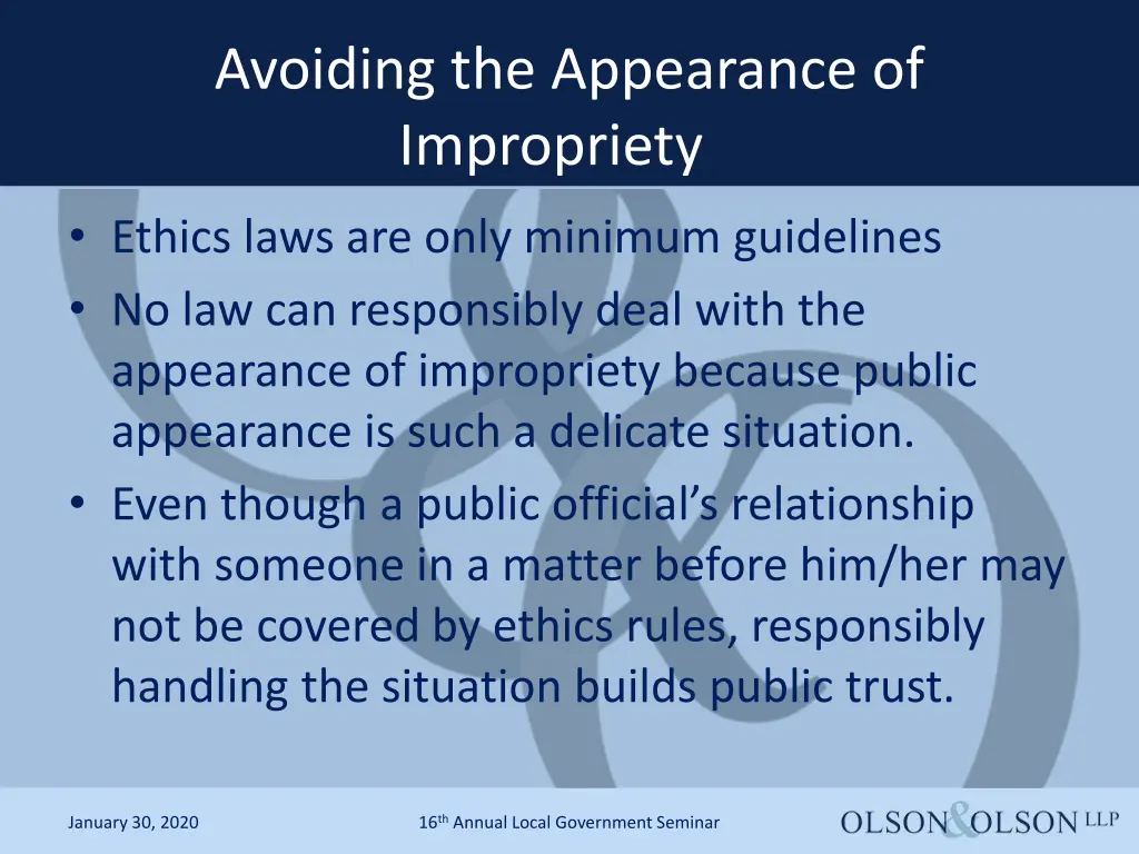 avoiding the appearance of impropriety