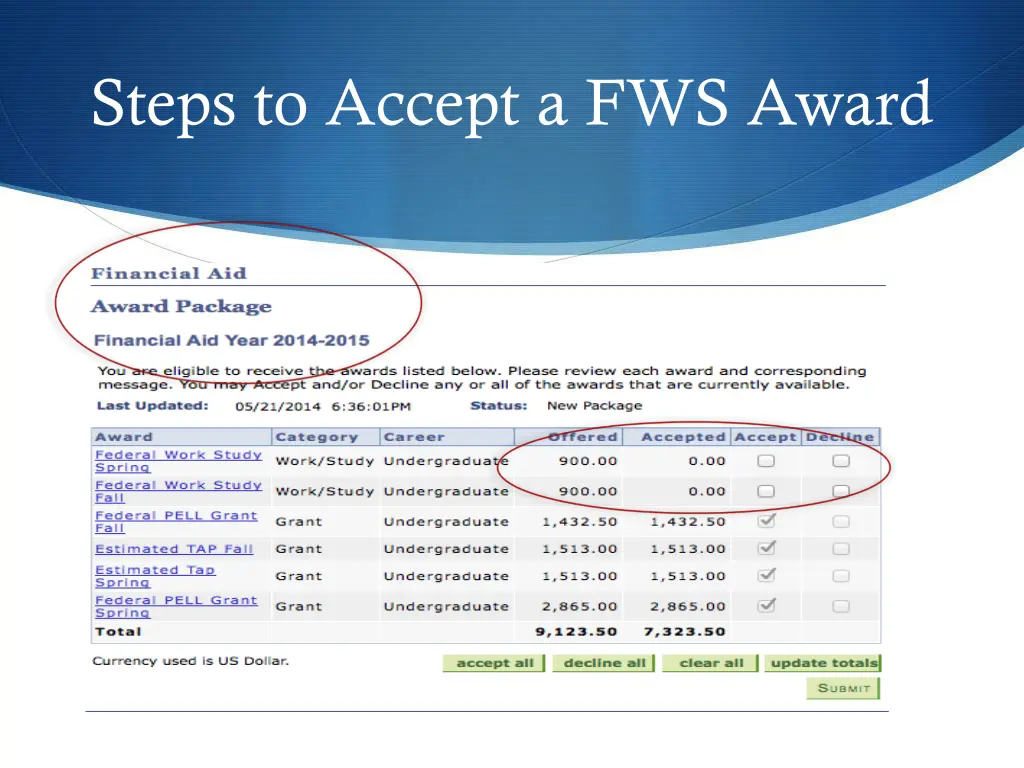 steps to accept a fws award 1