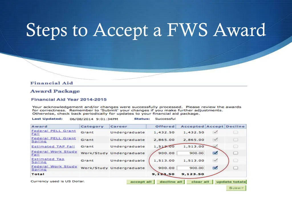 steps to accept a fws award 2