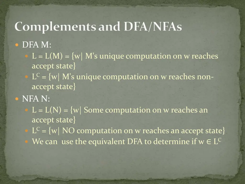 complements and dfa nfas