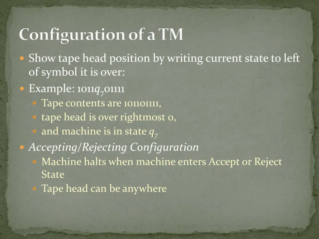 configuration of a tm