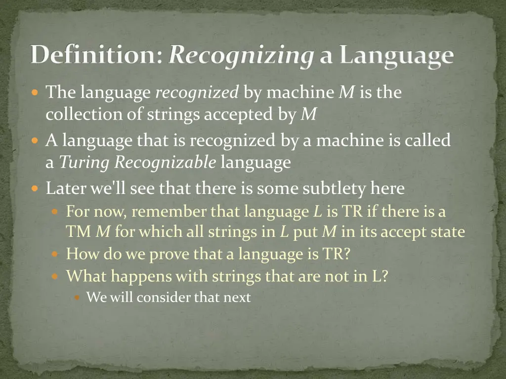 definition recognizing a language