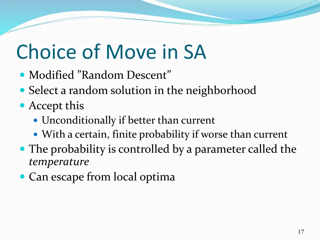 choice of move in sa modified random descent