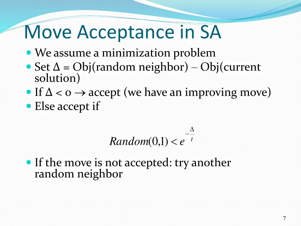 move acceptance in sa we assume a minimization