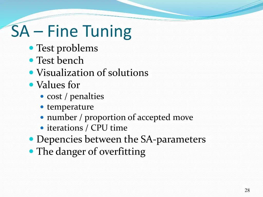 sa fine tuning test problems test bench