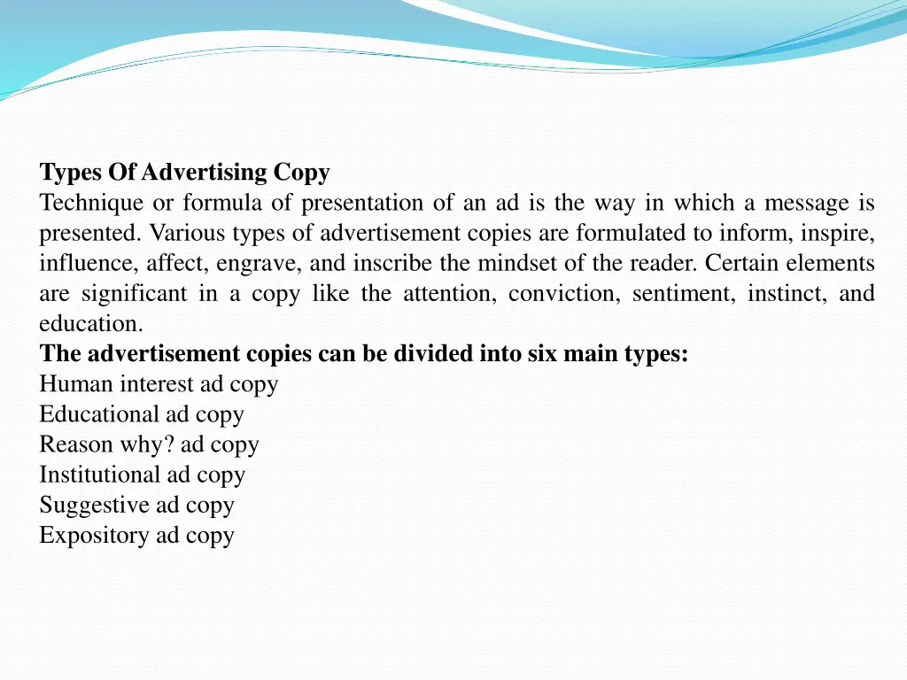 types of advertising copy technique or formula