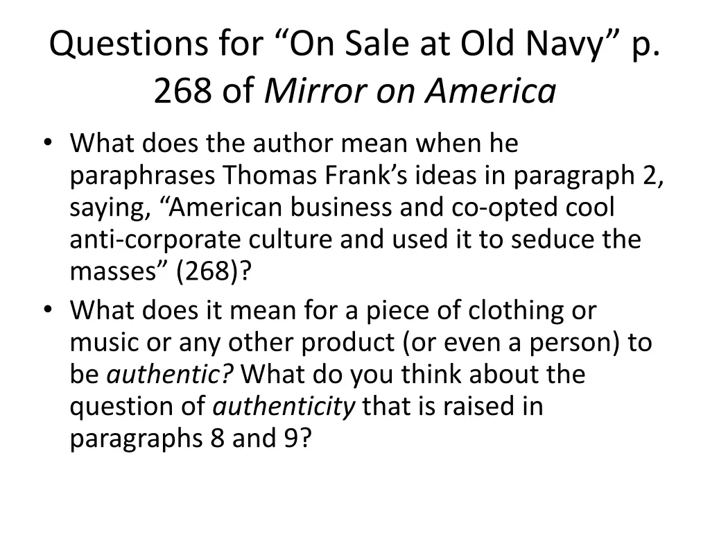 questions for on sale at old navy p 268 of mirror