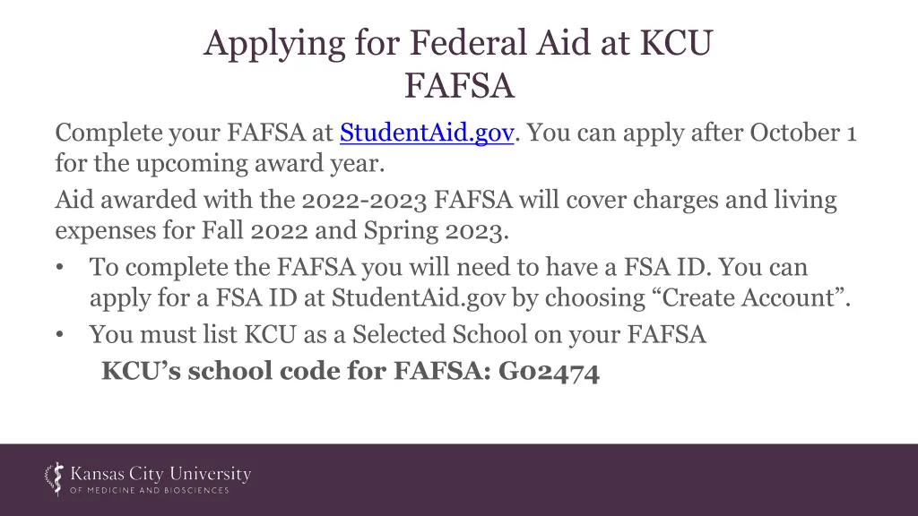 applying for federal aid at kcu fafsa complete