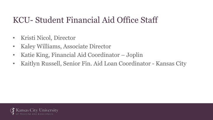 kcu student financial aid office staff