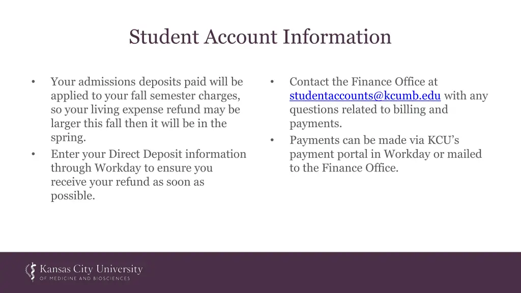 student account information