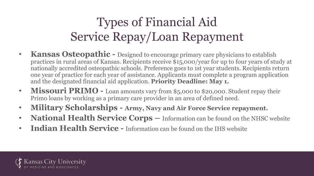 types of financial aid service repay loan