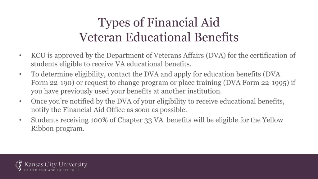 types of financial aid veteran educational