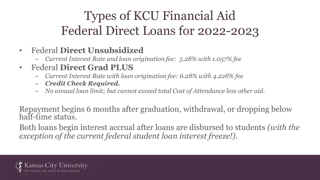 types of kcu financial aid federal direct loans