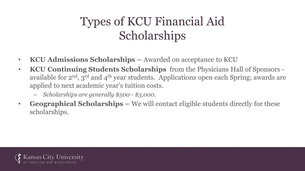 types of kcu financial aid scholarships