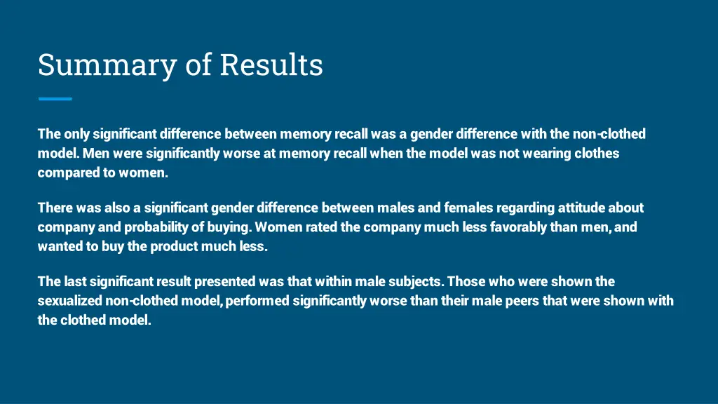 summary of results