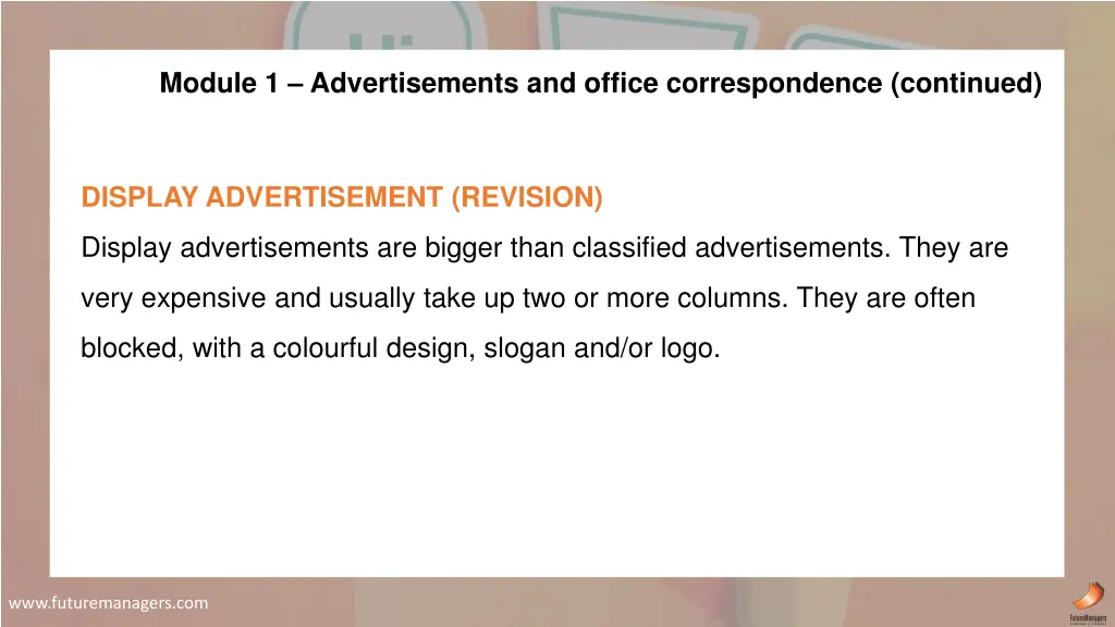 module 1 advertisements and office correspondence