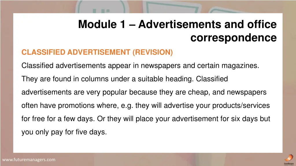 module 1 advertisements and office