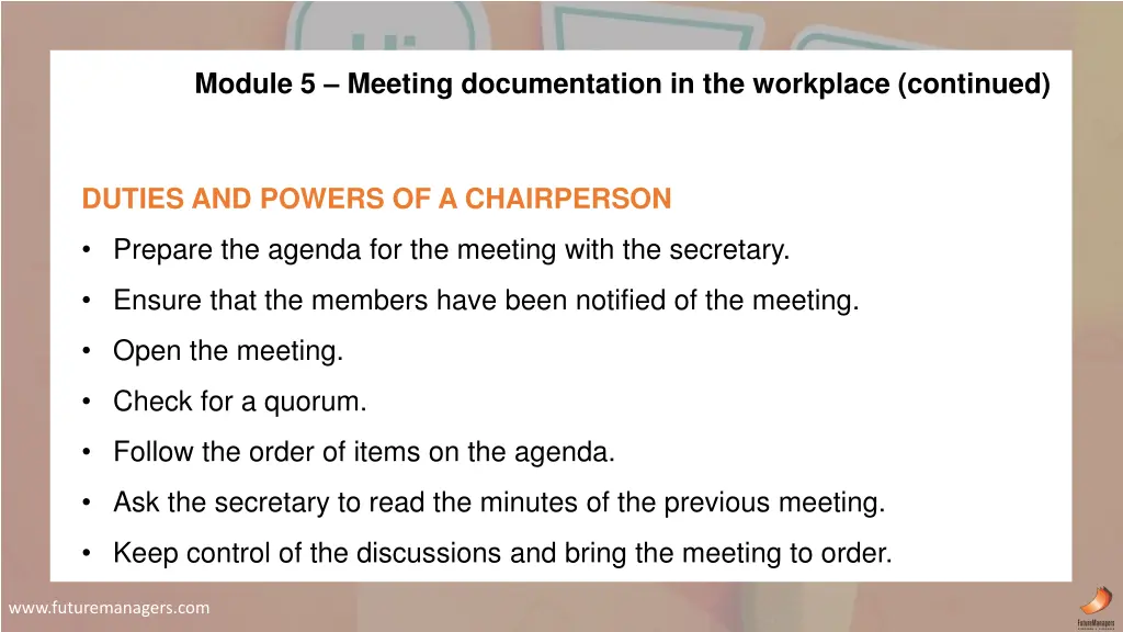 module 5 meeting documentation in the workplace 1