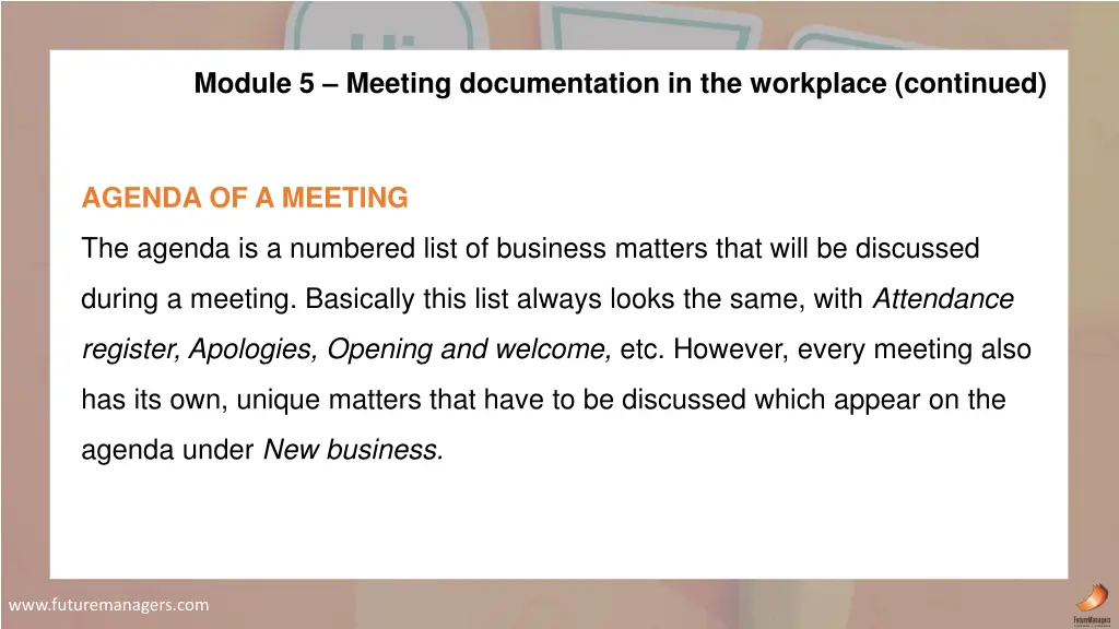 module 5 meeting documentation in the workplace 6