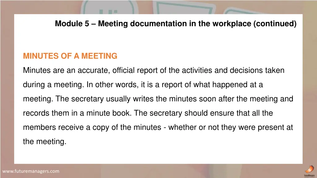 module 5 meeting documentation in the workplace 7