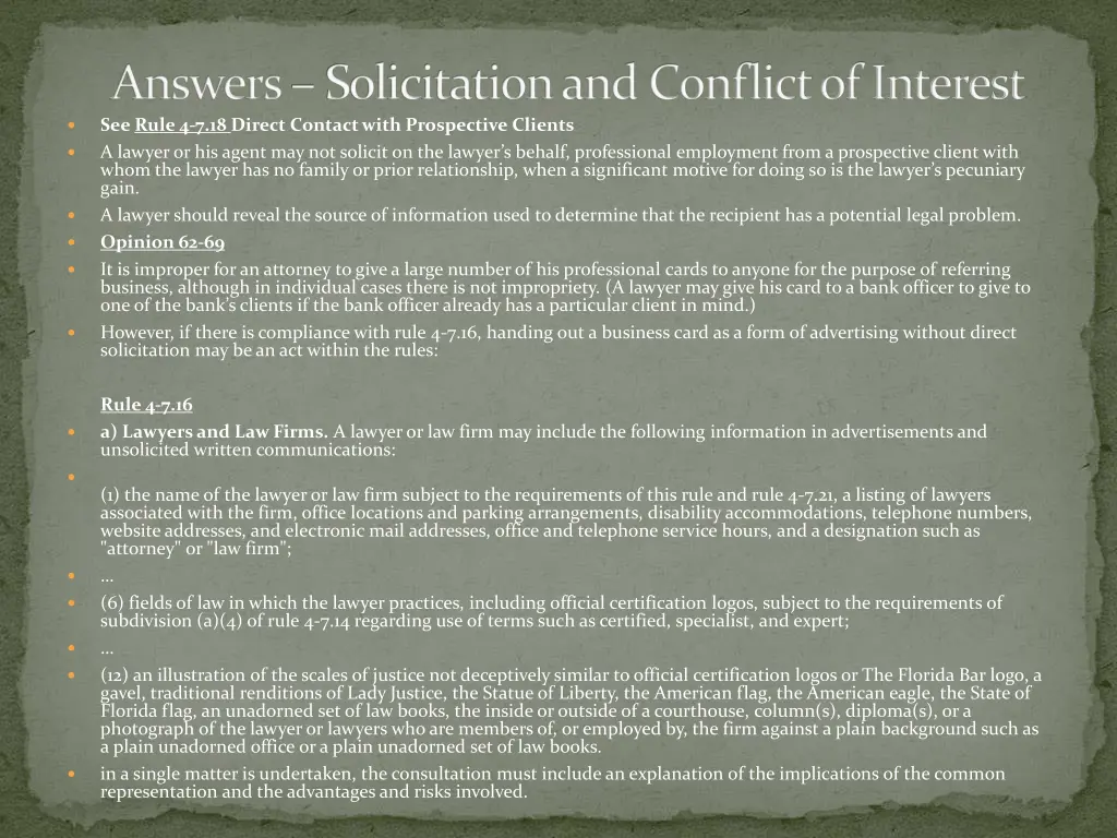 answers solicitation and conflict of interest