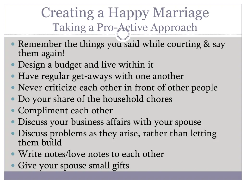 creating a happy marriage taking a pro active