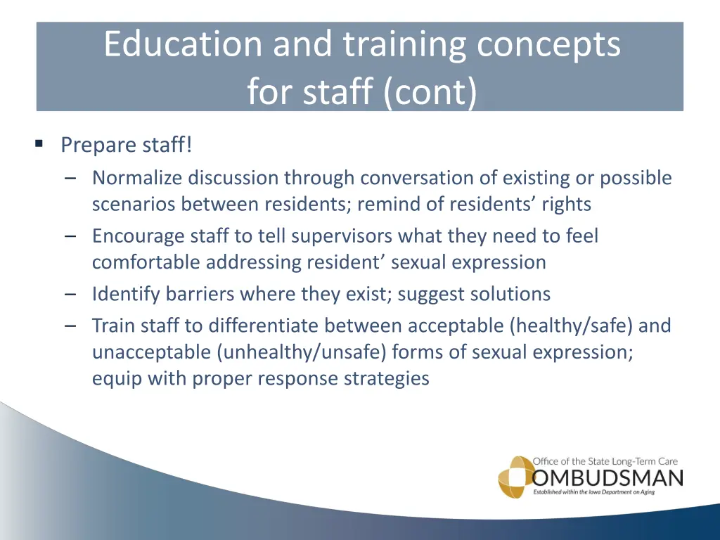 education and training concepts for staff cont