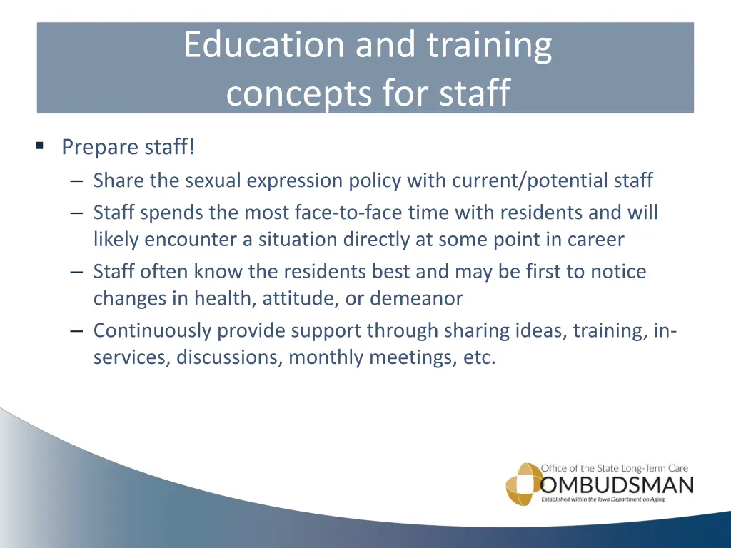 education and training concepts for staff