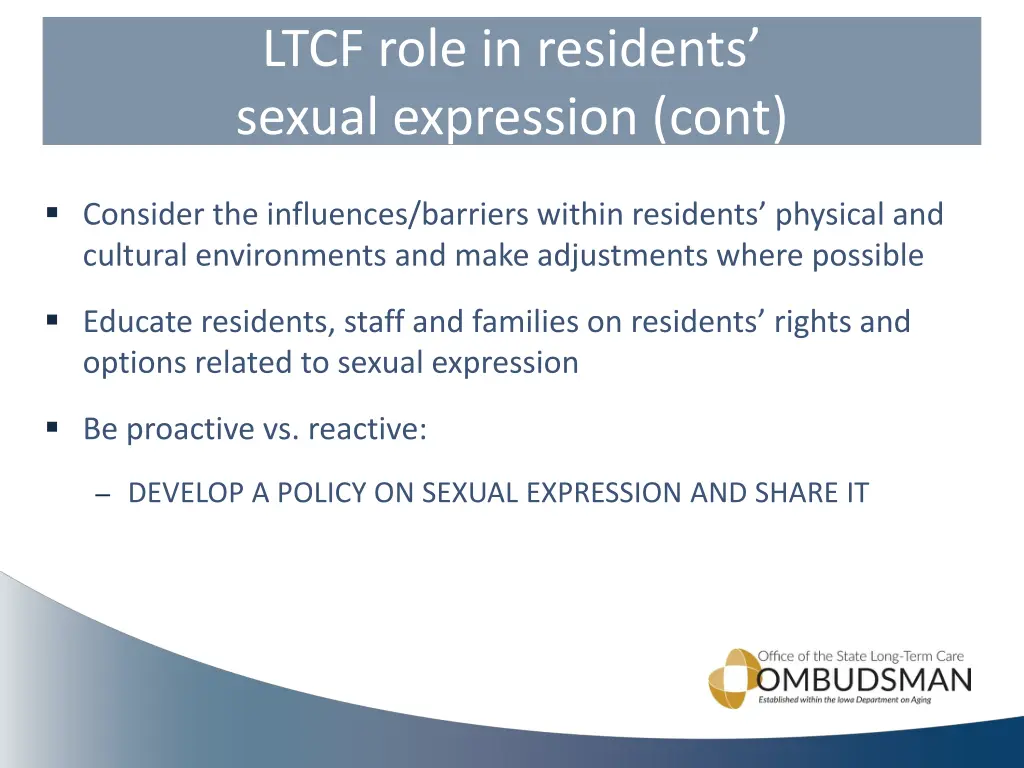 ltcf role in residents sexual expression cont